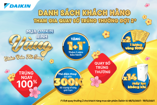 Danh sách khách hàng tham gia quay thưởng chương trình "Mua Daikin rinh vàng - Chào đón Tết sang" - Đợt 2